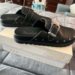 Blowfish Black Mules with Silver Buckle
